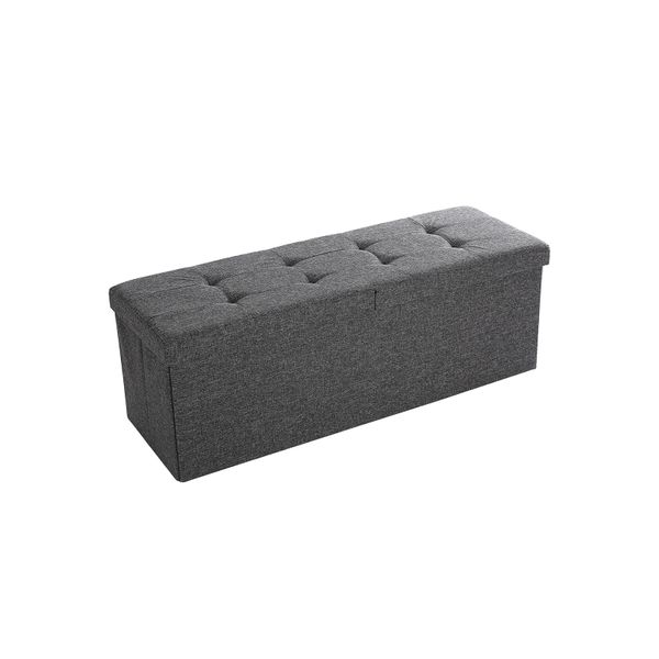 SONGMICS LSF46GYZ Folding Bench 80 L with Half Side Lid Capacity up to 300 kg 76 x 38 x 38 cm Dark Grey Linen-Look Cover Foam Cover MDF 