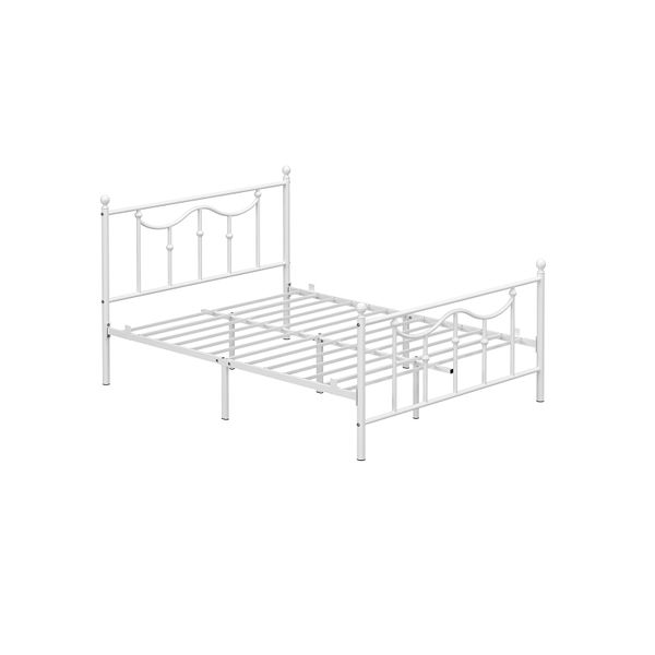 White Vintage Queen Size Metal Bed, Vasagle Full Size Metal Bed Frame With Headboard Footboard White
