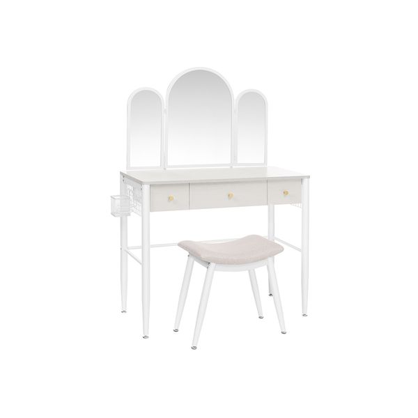 Vasagle Vanity Table Set Makeup With Cushioned Stool Tri Fold Mirror Drawers And Brush Holder Modern Steel Frame White Urvt003w01 - Vasagle Dressing Table Set With Mirror And Light Bulbs Vasagle Vanity Table Set Makeup With Cushioned Stool Tri Fold Mirror Drawers And Brush Holder Modern Steel Frame White Urvt003w01 - Vasagle Dressing Table Set With Mirror And Light Bulbs