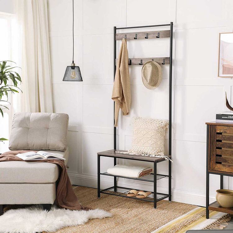 VASAGLE DAINTREE Coat Rack, Hall Tree Entryway Shoe Bench, Storage