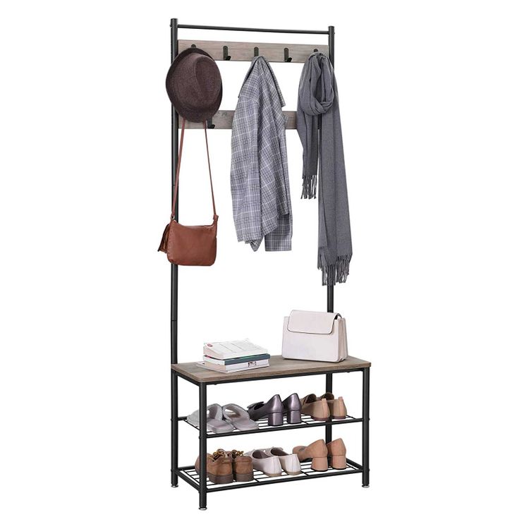 VASAGLE DAINTREE Coat Rack, Hall Tree Entryway Shoe Bench, Storage