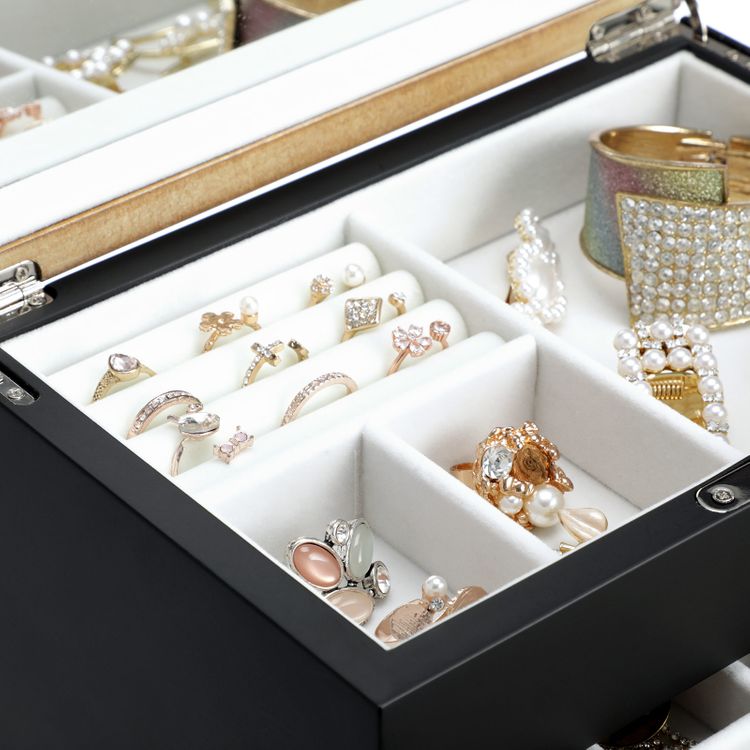 SONGMICS 3Tier Jewelry Box, Wooden Jewelry Organizer, Jewelry Storage