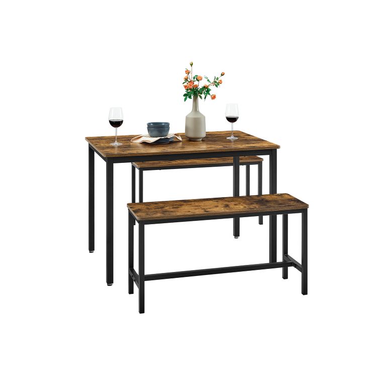 Industrial Dining Table with 2 Benches Home Furniture VASAGLE by