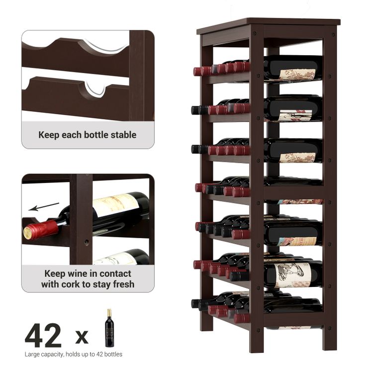 SONGMICS 42Bottle Wine Rack Free Standing Floor, 7Tier Display Wine