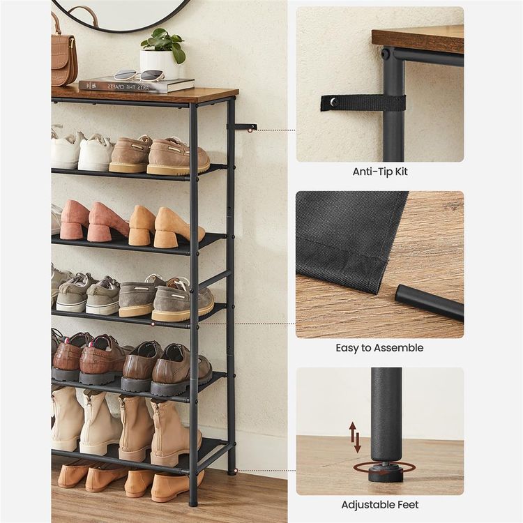 6 Tier Narrow Shoe Rack VASAGLE