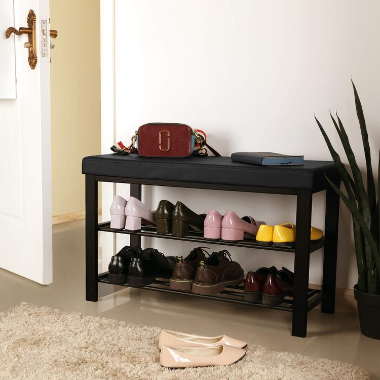 Metal Shoe Rack with Foam Padded Top Home Storage & Organization