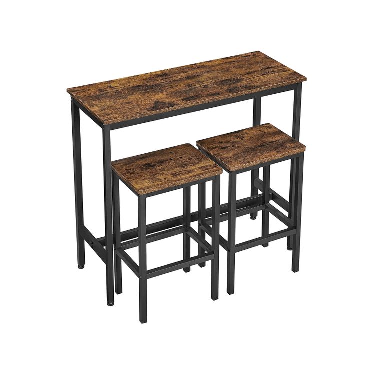 Industrial Brown Bar Table with 2 Stools