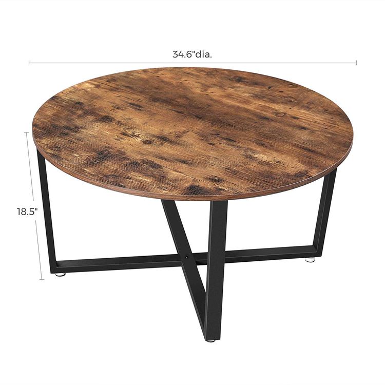 Industrial Round Coffee Table with Metal Frame Home Furniture