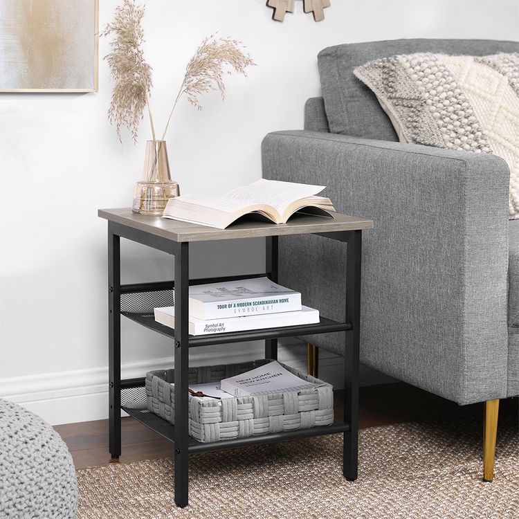 VASAGLE End Table, Nightstand with 2 Adjustable Mesh Shelves
