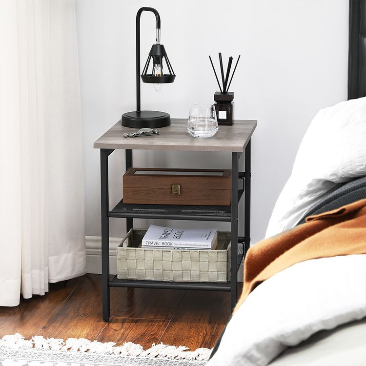VASAGLE End Table, Nightstand with 2 Adjustable Mesh Shelves