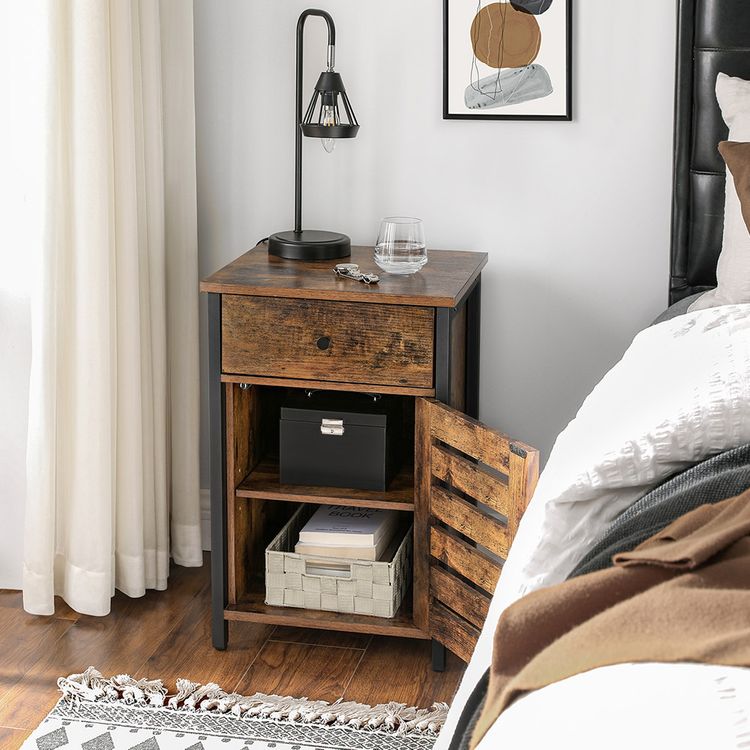 Industrial Bedside Table with & Drawer Home Furniture