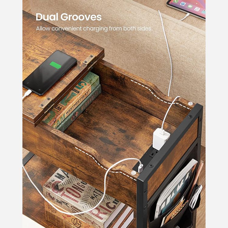 Industrial Side Table with Power Outlet Home Furniture VASAGLE by