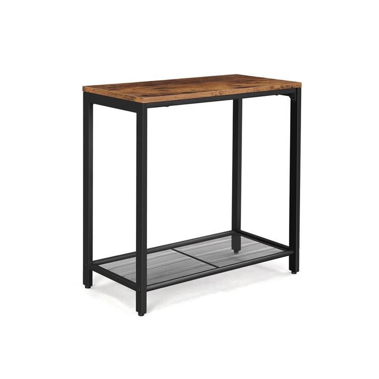 Industrial Brown Side Table with Mesh Shelf