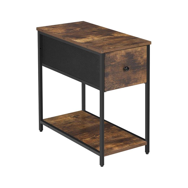 SONGMICS End Table, Sofa Side Table with Fabric Drawer and Shelf, Industrial Nightstand with