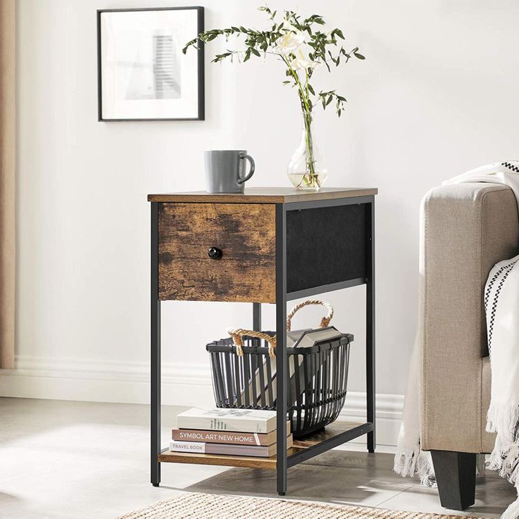 SONGMICS End Table, Sofa Side Table with Fabric Drawer and Shelf