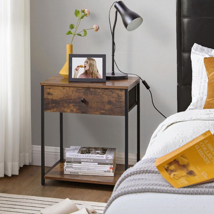 Industrial Bedside Table with Drawer SONGMICS