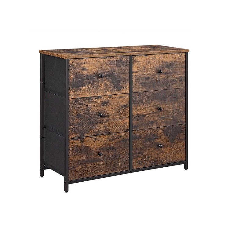 Rustic Brown Chest of Drawers with Fabric Drawers