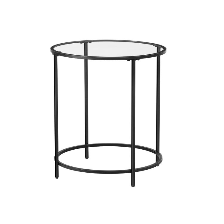 VASAGLE Round Side Table, Glass End Table with Metal Frame, Small
