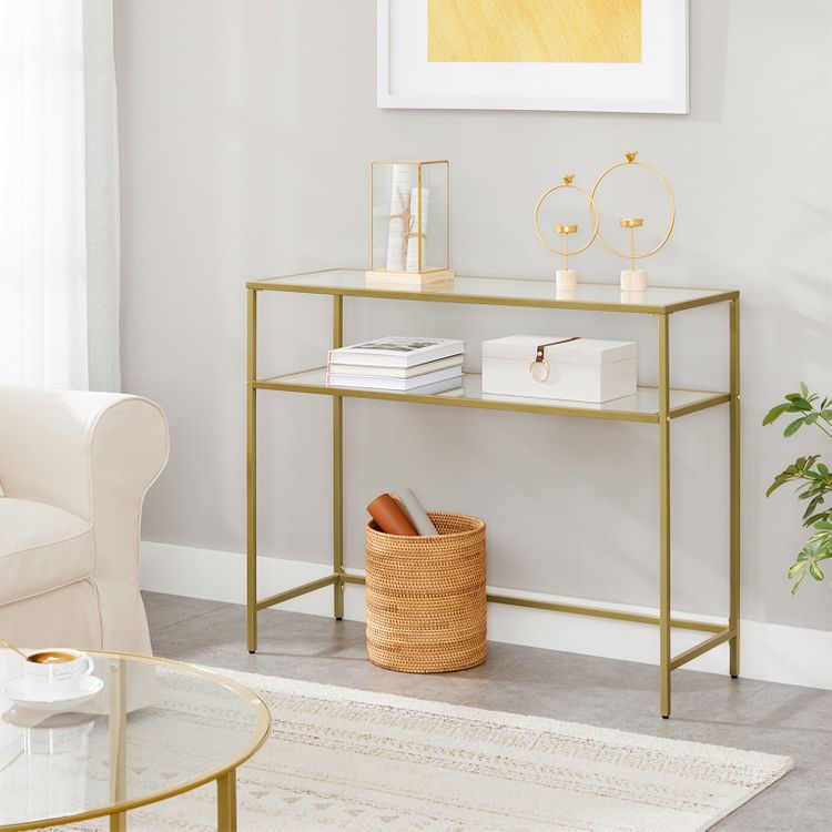 Gold Color Glass Console Sofa Table VASAGLE