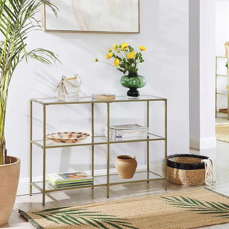 Golden Glass Console Sofa Table | Home Furniture | VASAGLE by SONGMICS