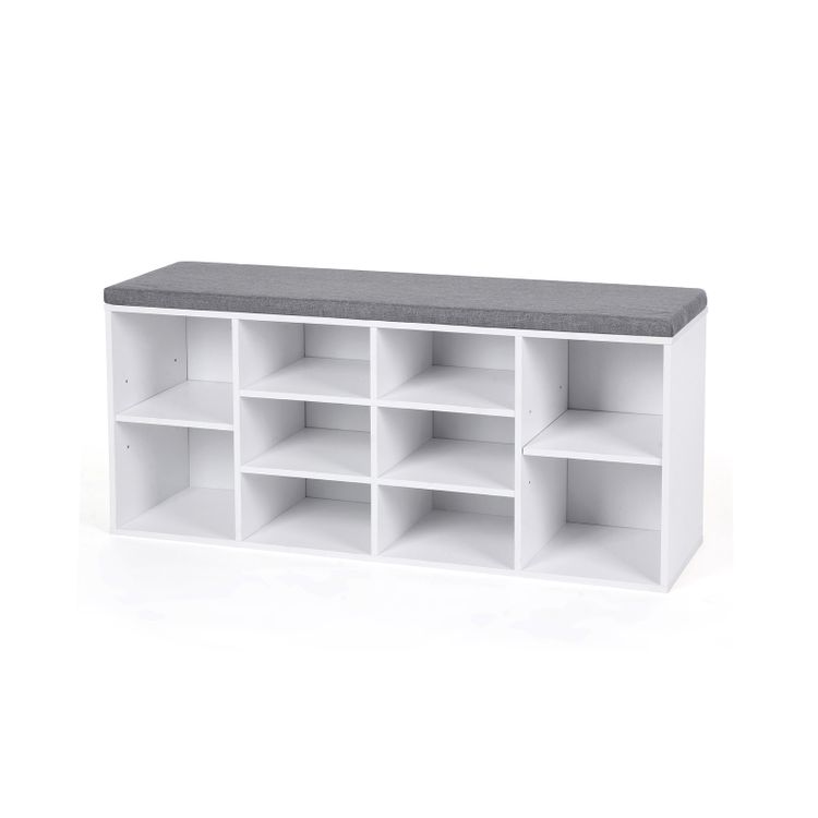 White Shoe Bench Storage Cabinet with Cushion