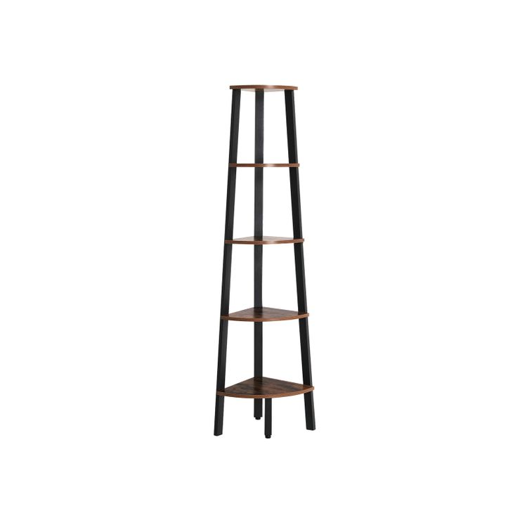 Rustic Brown Industrial 5-tier Floor Standing Corner Shelf