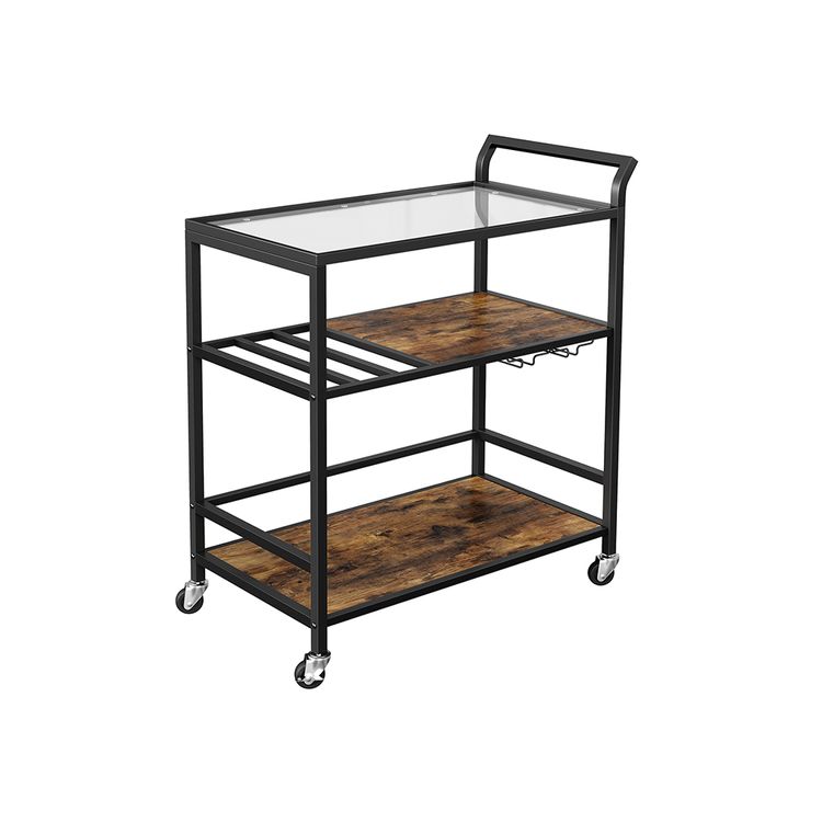 VASAGLE Bar Cart, Serving Cart on Wheels with Storage Shelf, Wine Glass