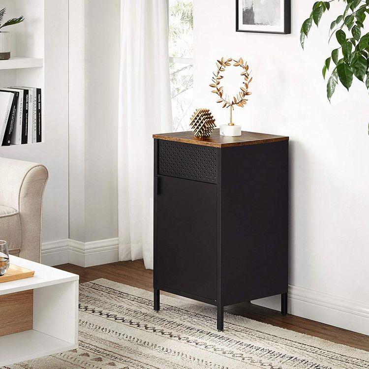 Black Metal Frame Nightstand with Door Home Furniture SONGMICS