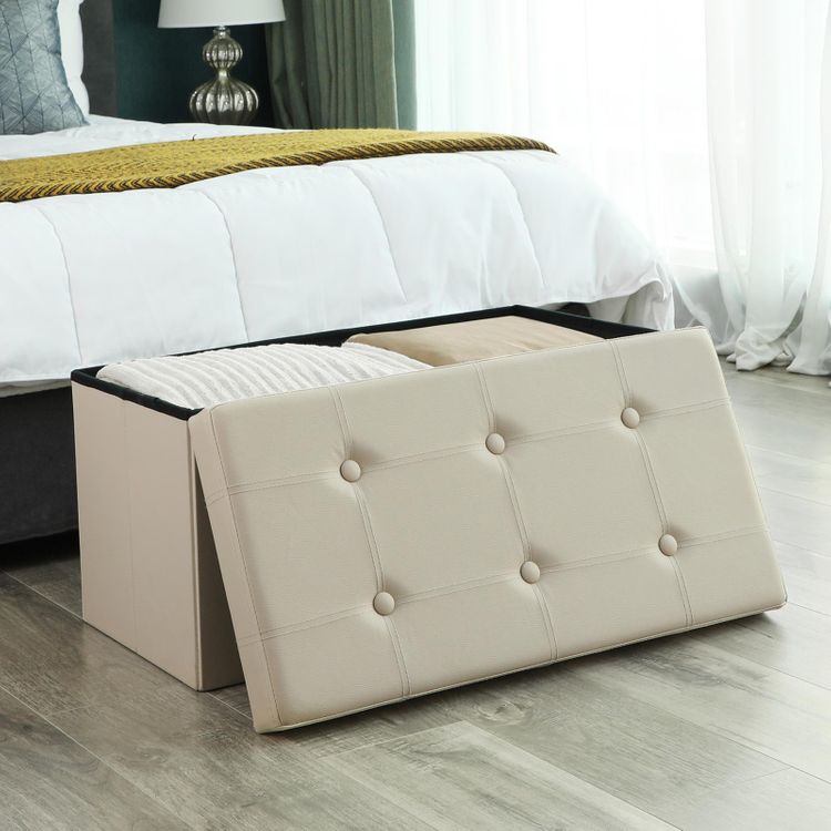 Beige Faux Leather Ottoman
