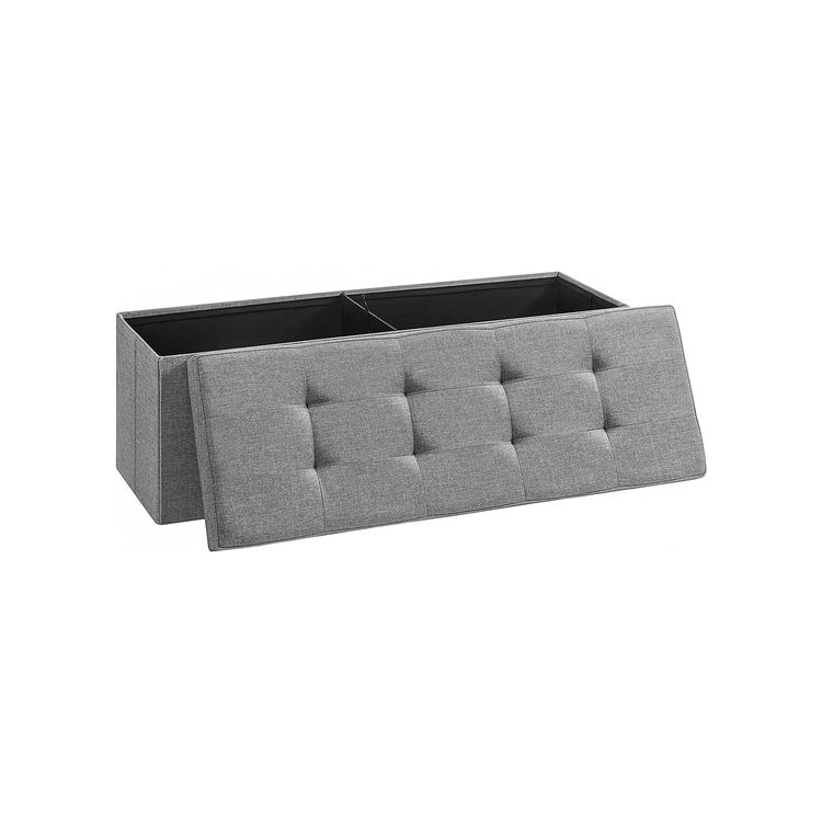 Gray Folding Fabric Storage Ottoman Bench