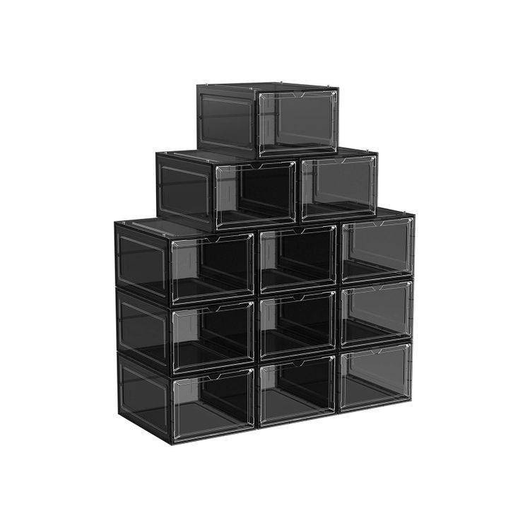 Set of 12 Black Shoe Boxes with Doors Home Storage & Organization