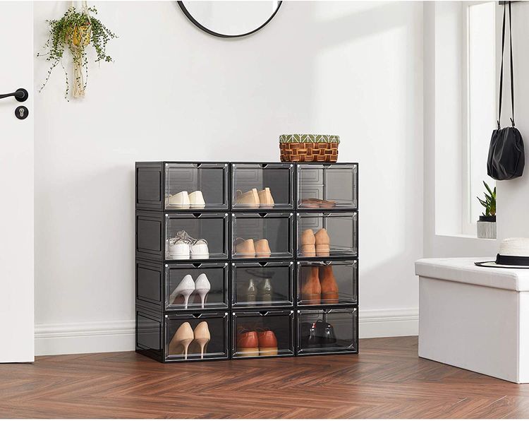 Set of 12 Black Shoe Boxes with Doors | Home Storage & Organization ...