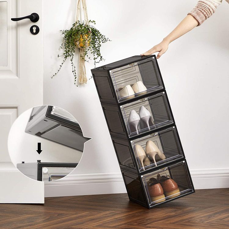 Set of 12 Black Shoe Boxes with Doors Home Storage & Organization