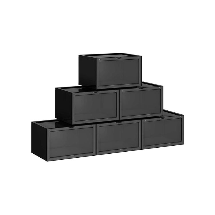 Pack of 6 Black Shoe Storage Boxes with Doors