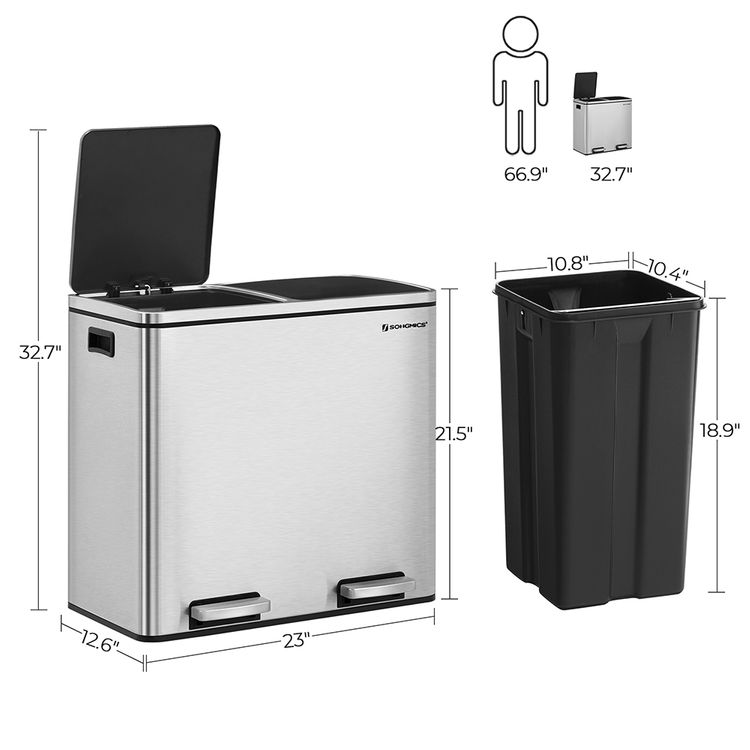 Silver Dual Trash Can with Lid for Sale | Home Storage & Organization ...