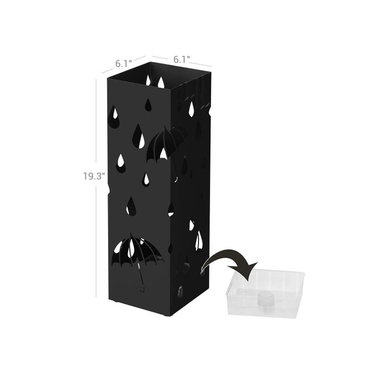 SONGMICS Metal Umbrella Stand, Square Umbrella Holder Rack with Water
