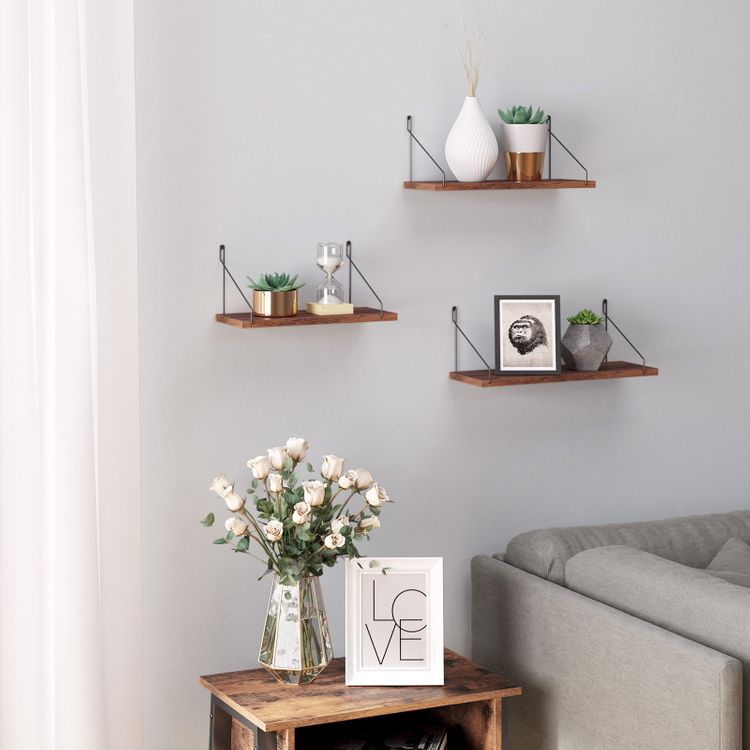 SONGMICS Set of 3 Wall Shelves, Floating Shelf, Decorative Shelves, for