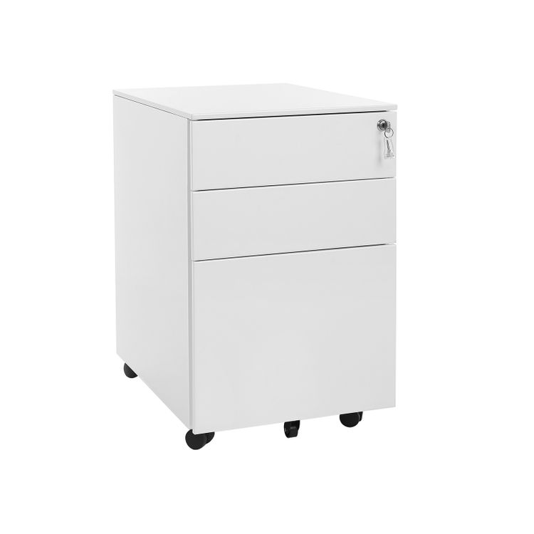 White Steel Mobile File Cabinet with Lock