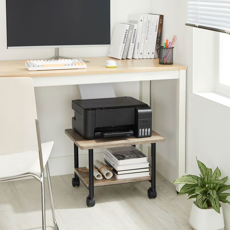 VASAGLE Industrial Under Desk Printer Stand, 2Tier Mobile Machine Cart