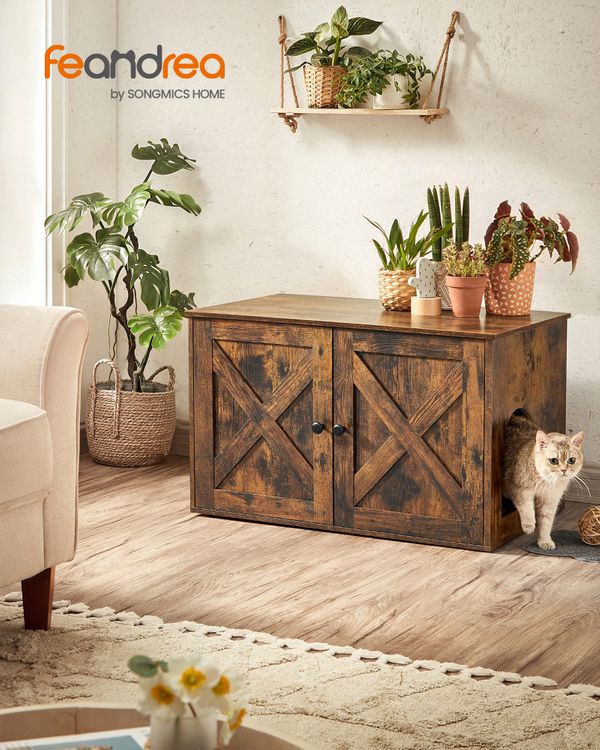 FEANDREA Hidden Cat Litter Box Enclosure, Wooden Furniture, Cat