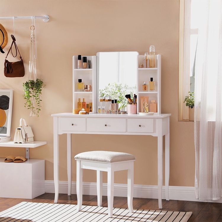 vanity set with shelves