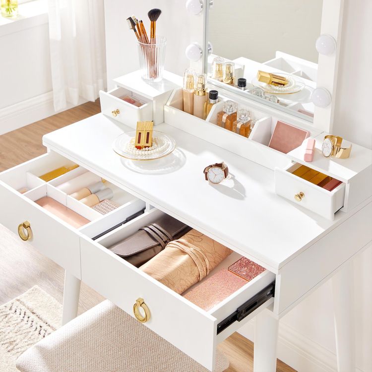 VASAGLE Makeup Vanity Set, Makeup Dressing Table Set with Mirror, 10