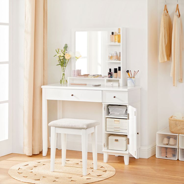 VASAGLE Vanity Set, Dressing Table Set with Mirror, Open Shelves, Large
