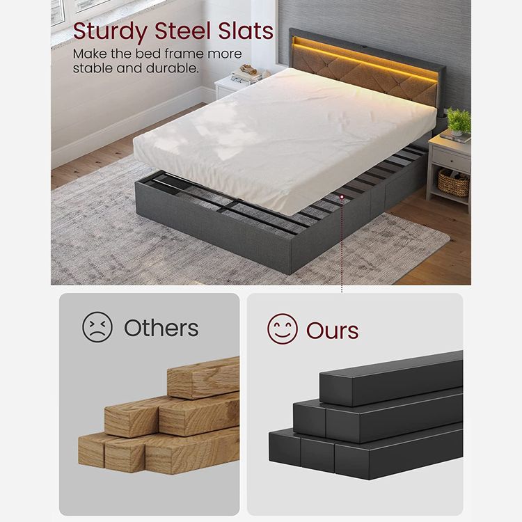 LED Bed Frame Full Size with Headboard and 4 Drawers VASAGLE