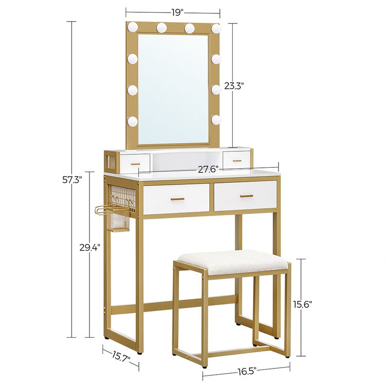 White Small Makeup Table with Lights Home Furniture VASAGLE by SONGMICS