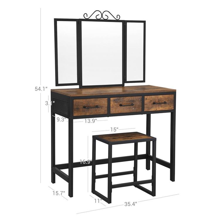 Industrial Makeup Vanity with Stool for Sale | Home Furniture | VASAGLE ...