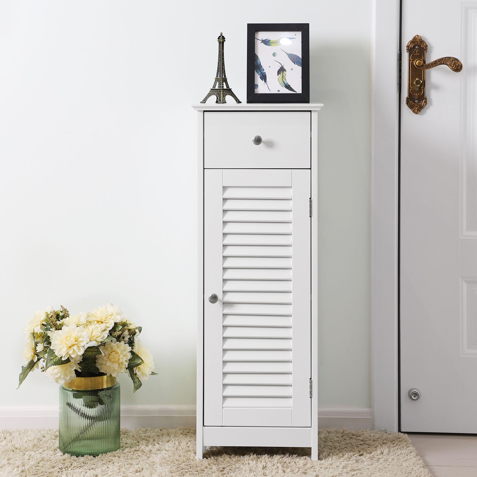 Narrow White Storage Cabinet for Bathroom | Home Furniture | VASAGLE by ...