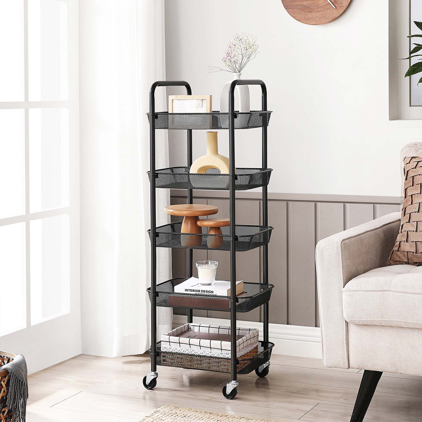 SONGMICS Rolling Cart, 5-Tier Metal Storage Cart, Kitchen Storage ...