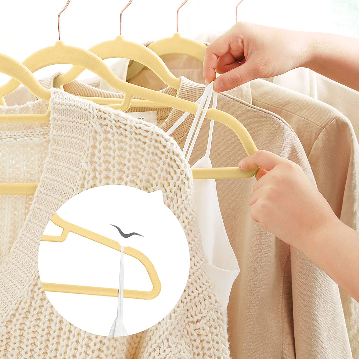 Yellow Velvet NonSlip Clothes Hangers 50 Pack Home Storage