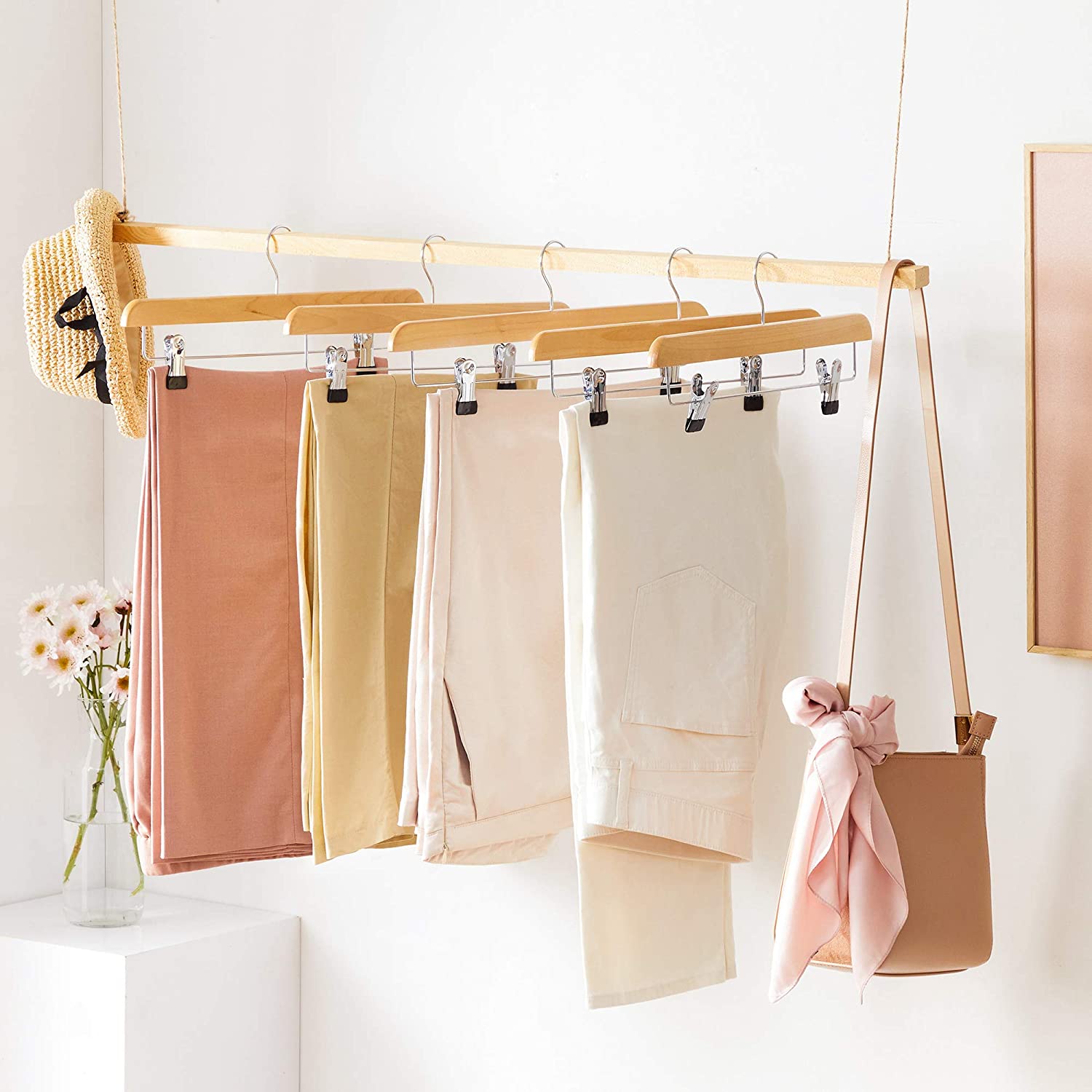 Set of 10 Wooden Pants Hangers for Sale Home Storage & Organization